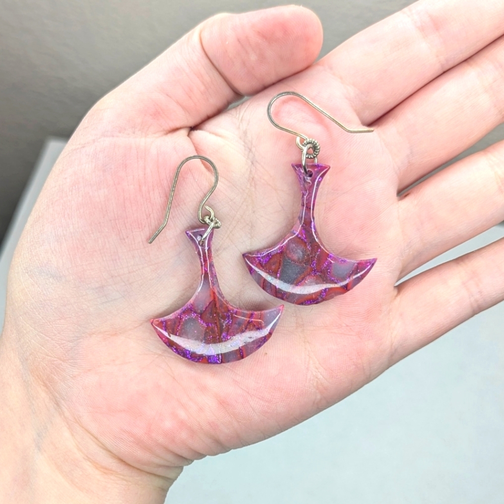 Pink And Purple Glitter Anchor Earrings